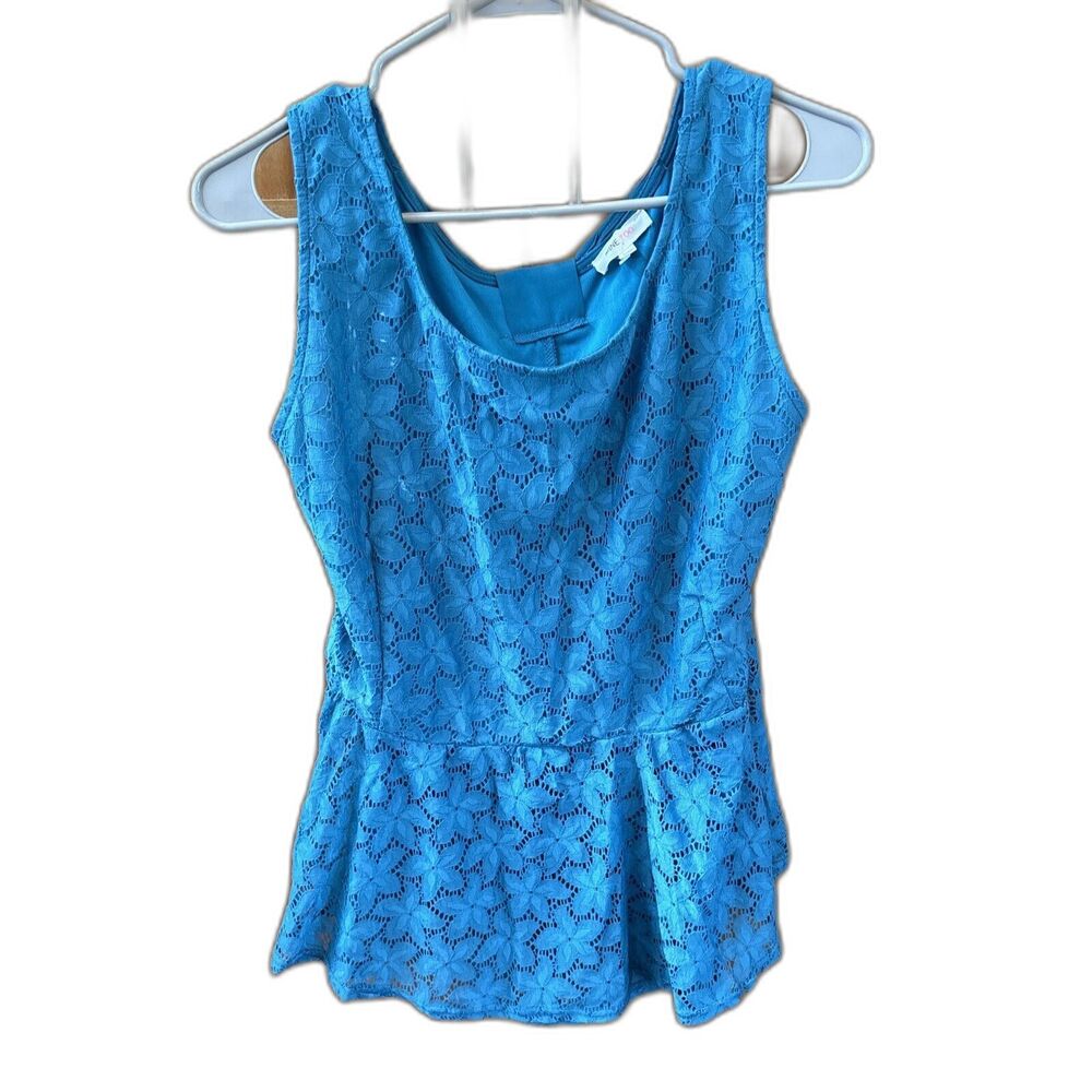 Mine Too Top 3XL Teal Lace Floral Sleeveless Pullover Peplum Bow Runs Small